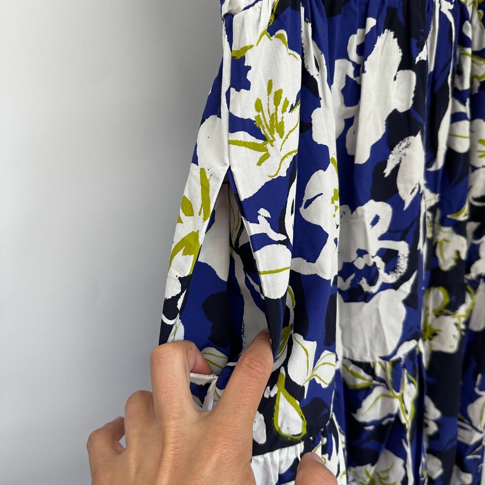 EVEREVE NWT Emmie Ruched Midi Dress in Blue Bold Floral // L - Picture 10 of 12